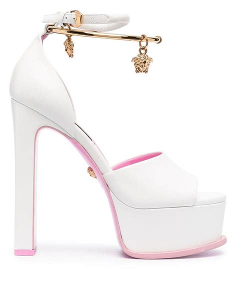 Versace Medusa Aeternitas Leather Sandals in White 